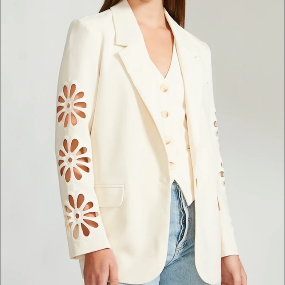 BB Dakota- Ivory Floral Cutout Sleeve Blazer - Picture 1 of 10